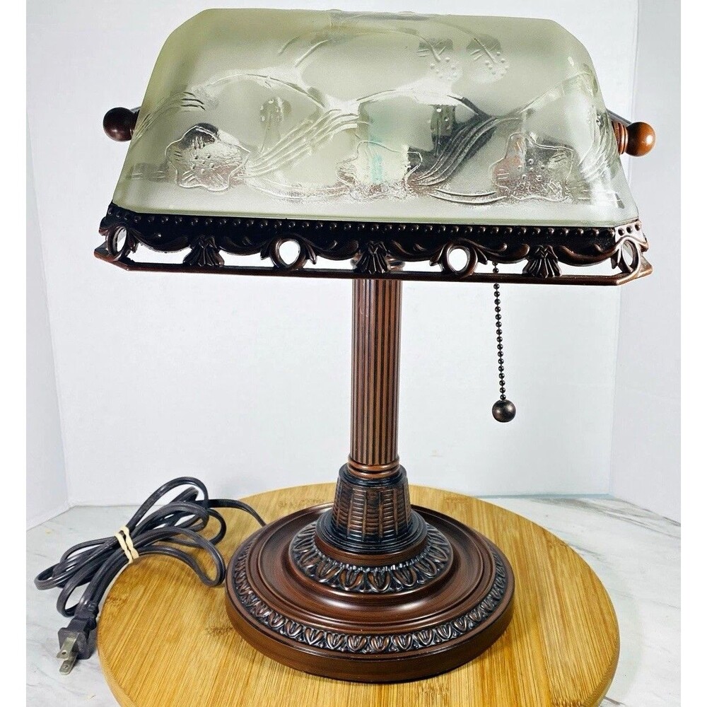 Vintage Bankers Desk Piano Lamp Frosted Glass Shade High Quality Mid Century 15”